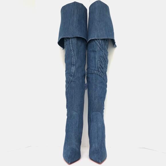Christian Louboutin Kate Botta Alta Loubi Jeans Over The Knee Denim Boots 36.5 - Picture 5 of 10